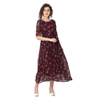 ISAM Women's Chiffon Fit and Flare Maxi Dress at Rs.899